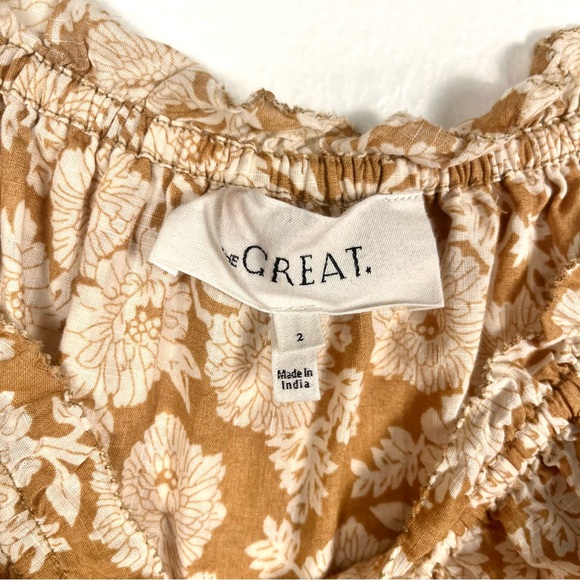 THE GREAT. Garland Floral Off-Shoulder Blouse Beige/Tan Size 2 Medium - Picture 7 of 9